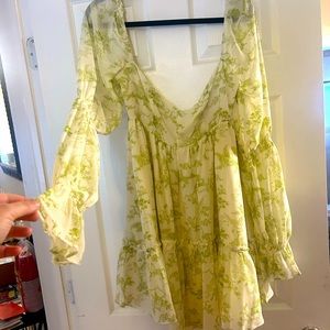 Boho white and green long sleeve dress from urban outfitters